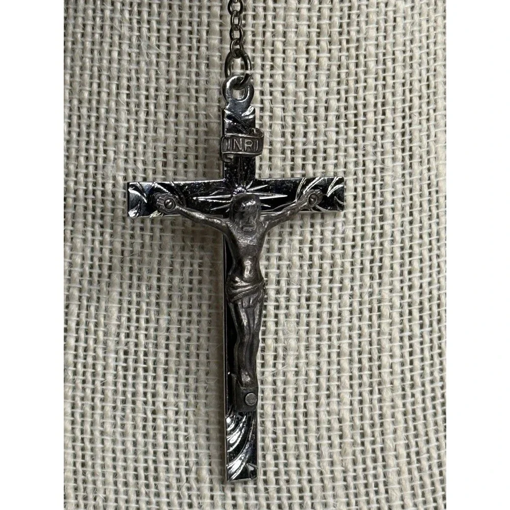 Vintage Sterling Silver AB Crystal Catholic Rosary Italy Crucifix Marian Medal